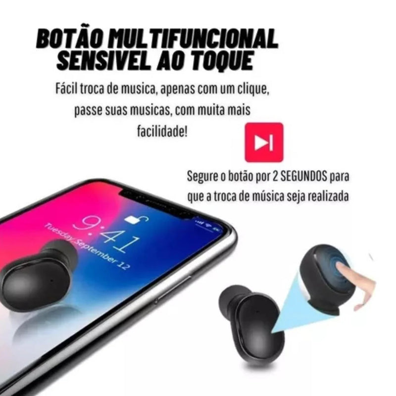 Fones de Ouvido Bluetooth Dual LED 5.0 – AirDots Wireless Edição Black