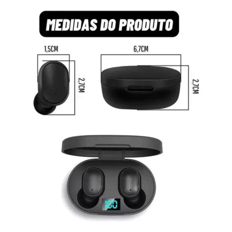 Fones de Ouvido Bluetooth Dual LED 5.0 – AirDots Wireless Edição Black